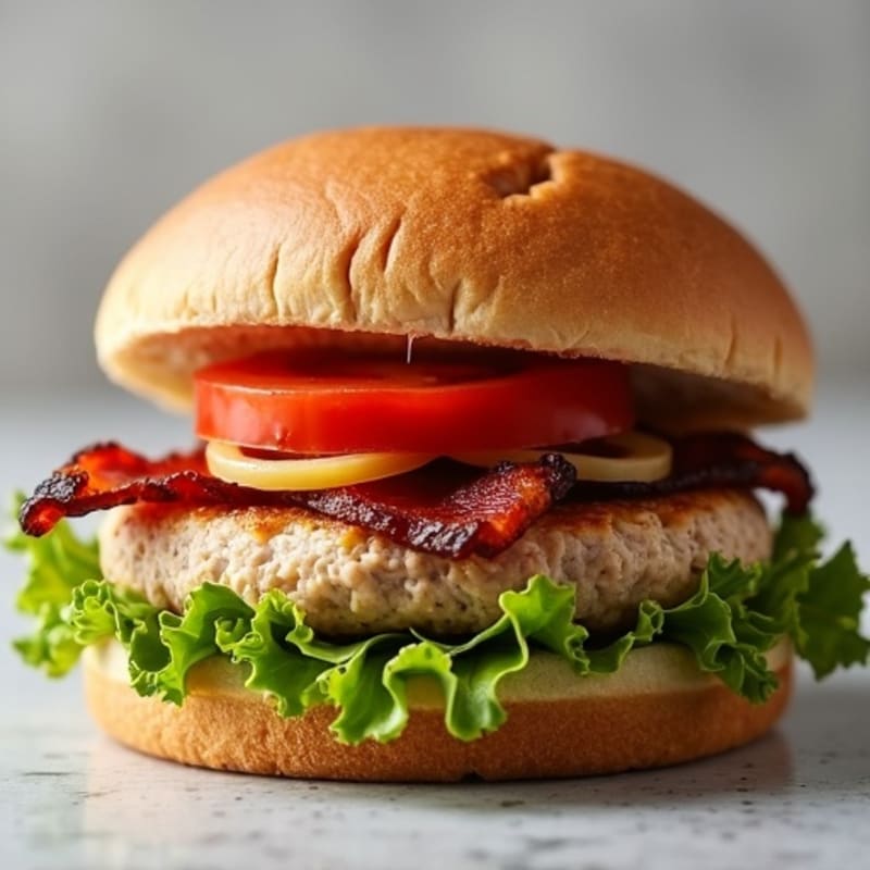Lean Turkey-Bacon Burger with Caramelized Onions