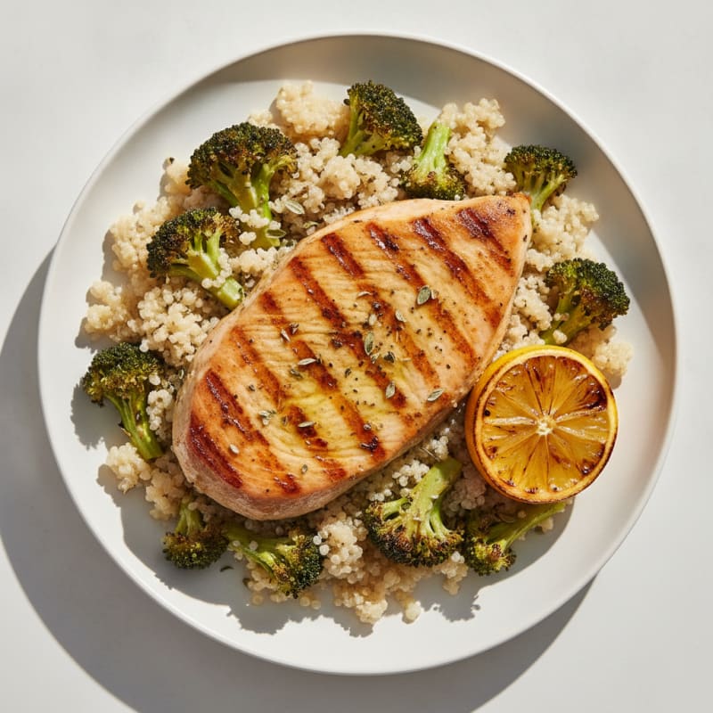 Grilled Turkey Breast with Quinoa and Roasted Broccoli