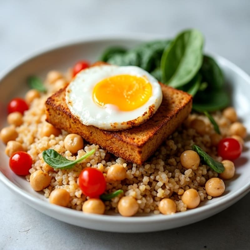 Baked Tofu and Quinoa Pilaf with Crispy Chickpeas