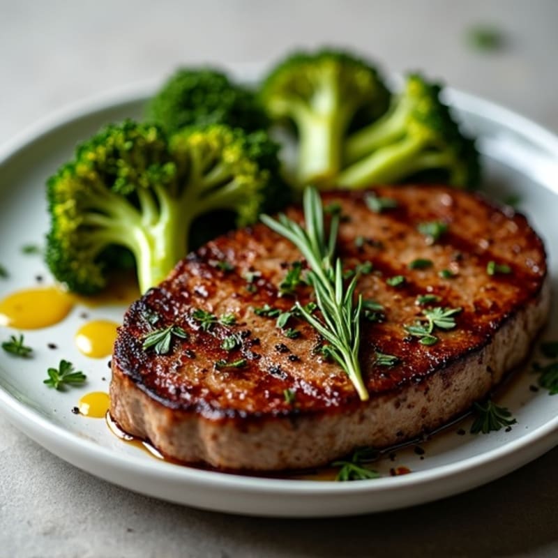 Garlic Herb Seared Flank Steak with Crispy Roasted Broccoli