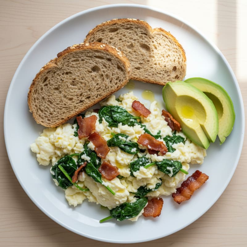 Egg White Scramble with Spinach and Turkey Bacon
