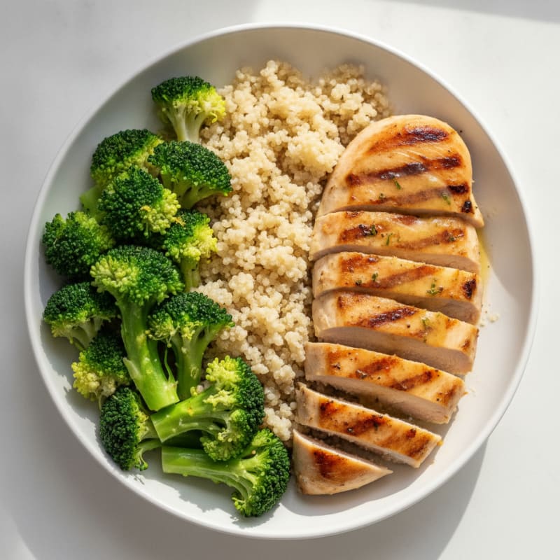 Grilled Chicken Breast with Quinoa and Steamed Broccoli
