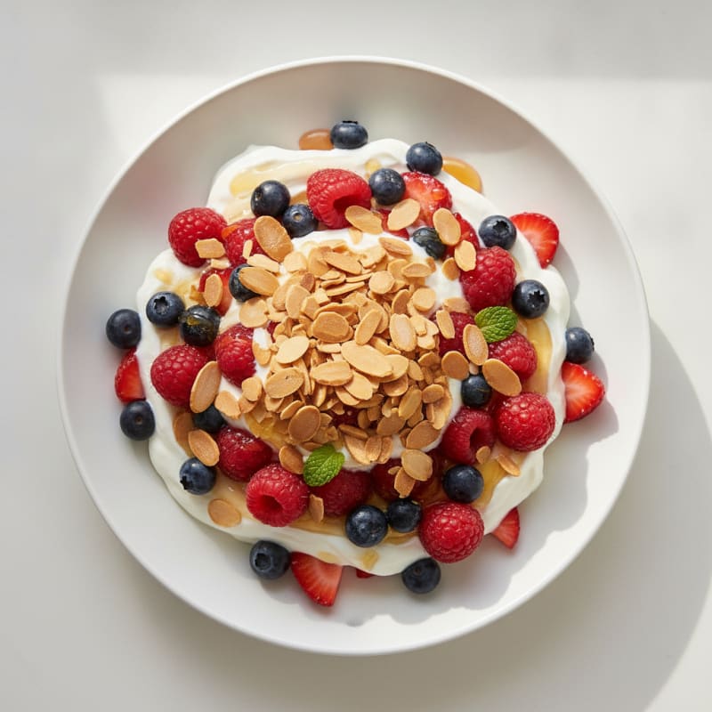 Greek Yogurt Parfait with Mixed Berries and Almond Crunch