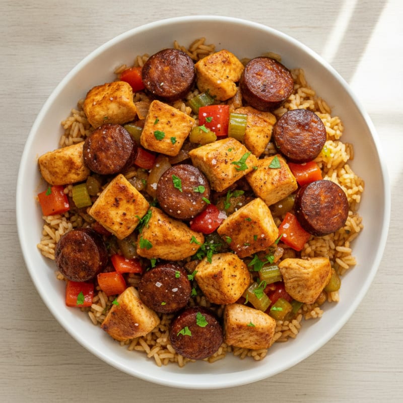 Cajun Chicken and Sausage Rice Bowl
