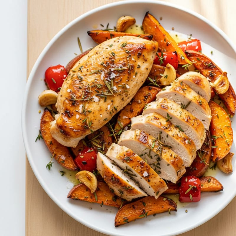 Garlic Herb Roasted Chicken and Sweet Potatoes