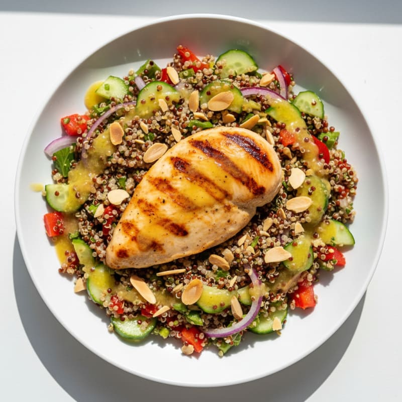 Grilled Chicken Breast with Crunchy Quinoa Salad and Lemon Vinaigrette