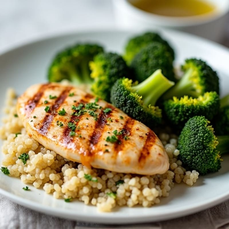 Grilled Chicken Breast with Quinoa and Roasted Broccoli
