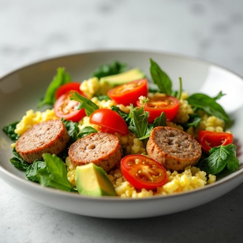 Egg White and Turkey Sausage Scramble with Spinach and Tomatoes