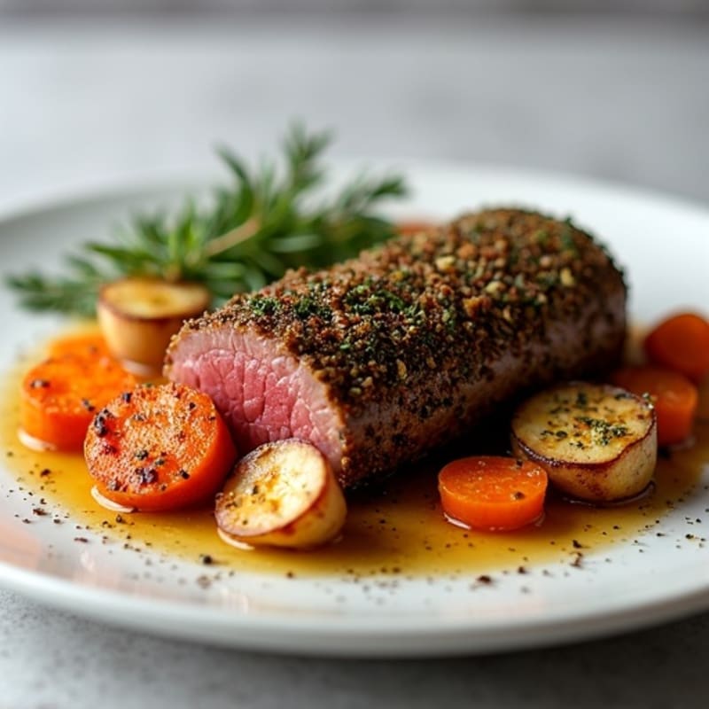 Herb-Crusted Venison Loin with Roasted Root Vegetables
