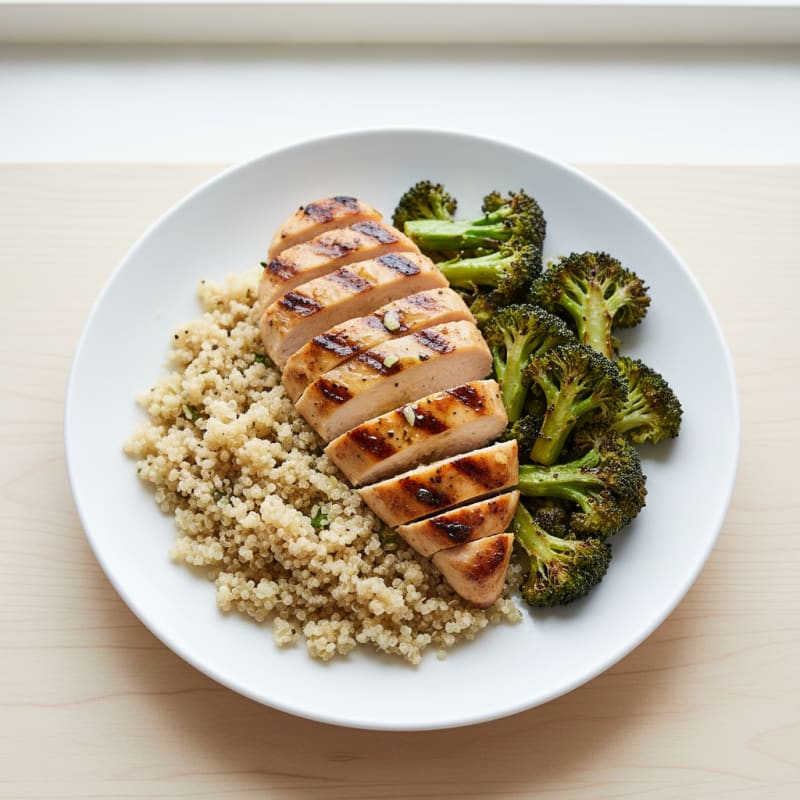 Grilled Chicken Breast with Quinoa and Roasted Broccoli