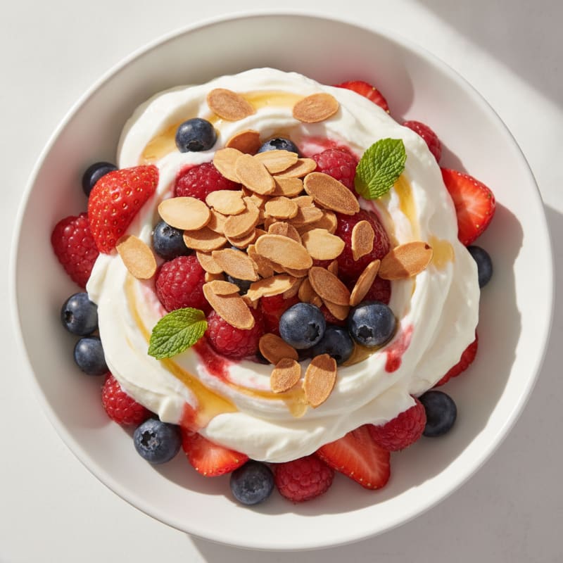 Greek Yogurt Protein Parfait with Mixed Berries and Almonds
