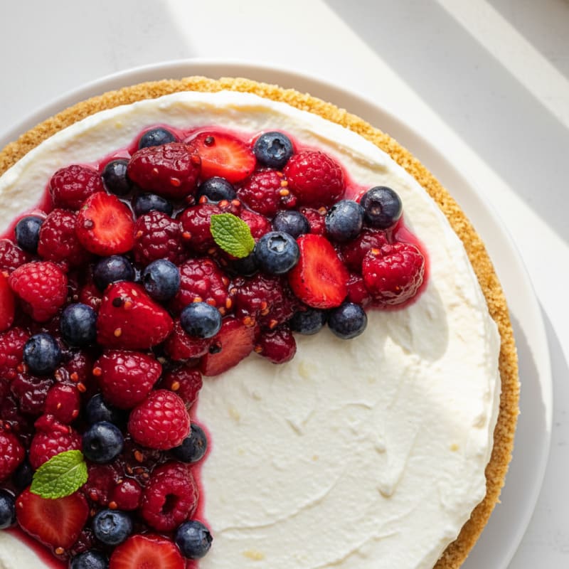 Greek Yogurt Protein Cheesecake with Mixed Berries