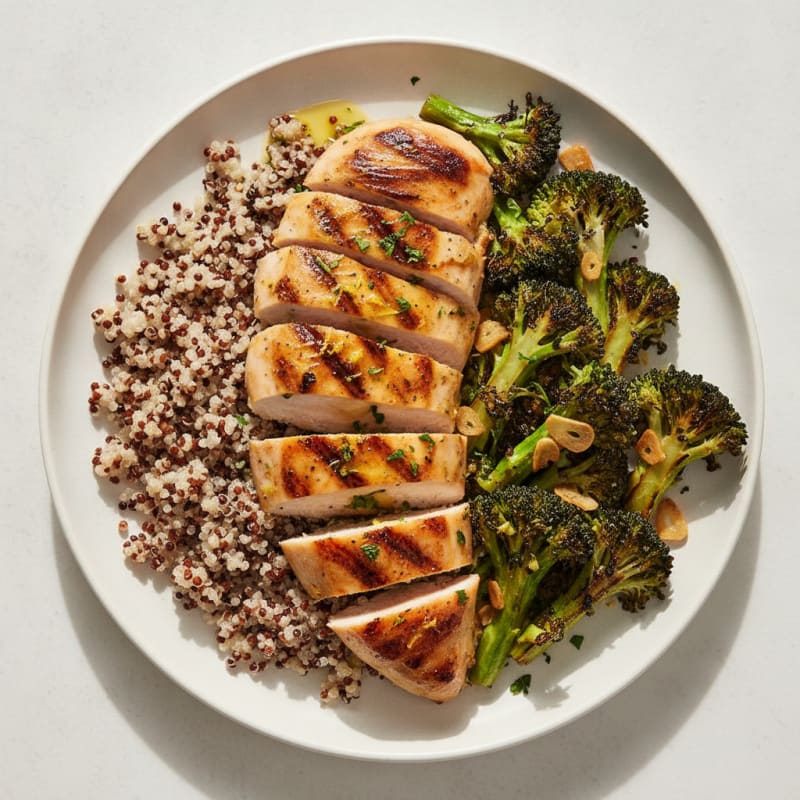 Grilled Chicken Breast with Quinoa and Roasted Broccoli