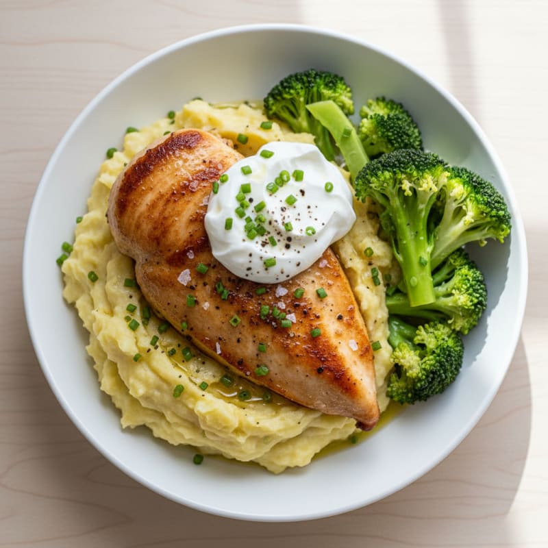 Creamy Garlic Mashed Potatoes with Pan-Seared Chicken