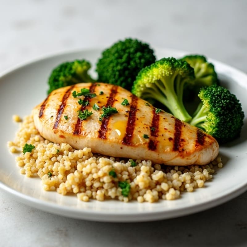 Grilled Chicken Breast with Quinoa and Roasted Broccoli