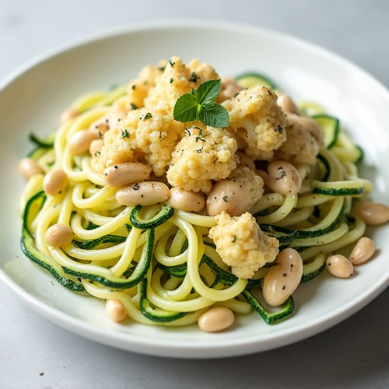 Creamy Cashew Cauliflower Alfredo with Zucchini Noodles