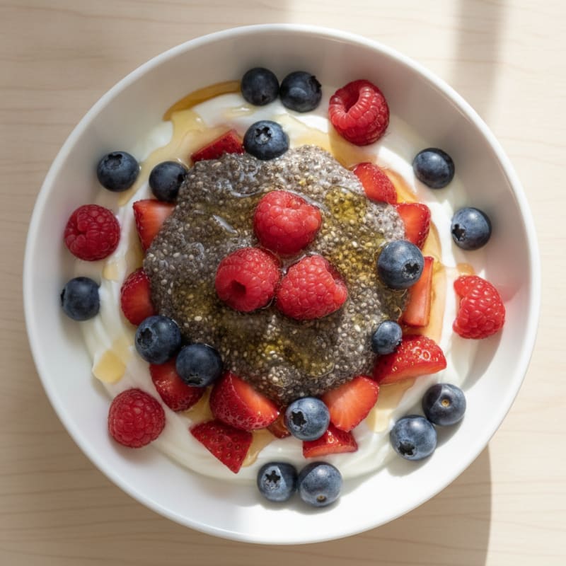 Creamy Greek Yogurt Parfait with Chia Seeds and Mixed Berries