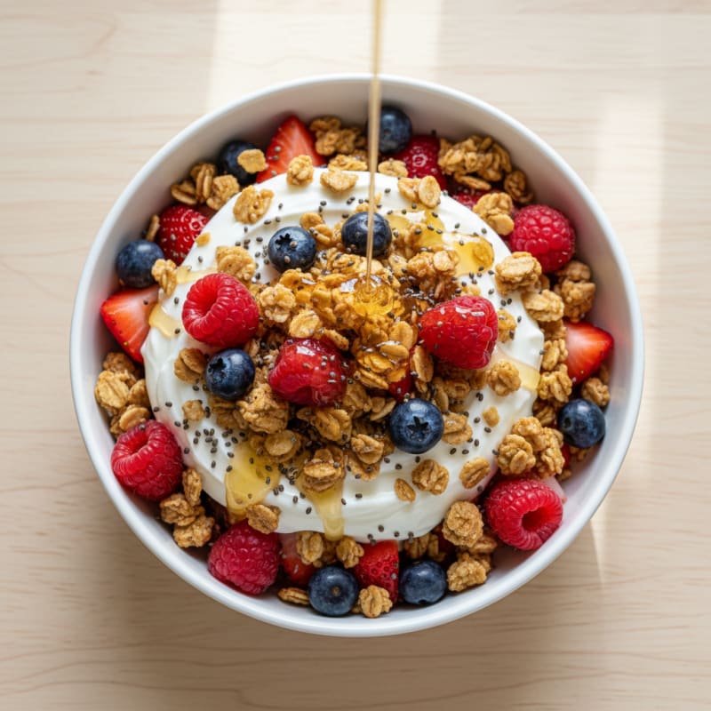 Creamy Greek Yogurt Parfait with Protein Granola and Mixed Berries