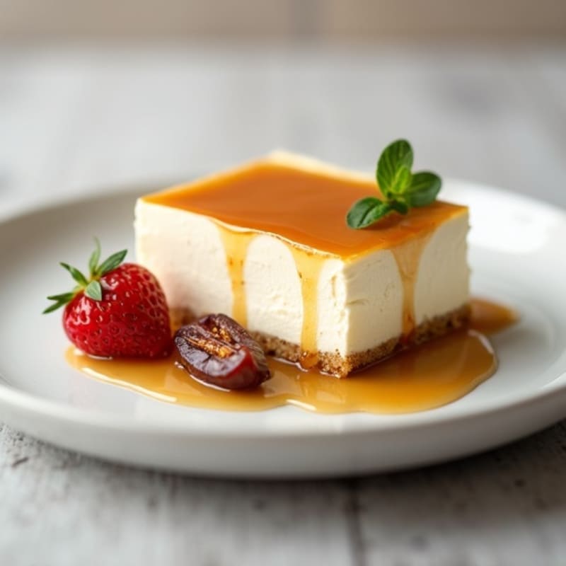 Protein-Packed Greek Yogurt Cheesecake with Date Caramel Drizzle