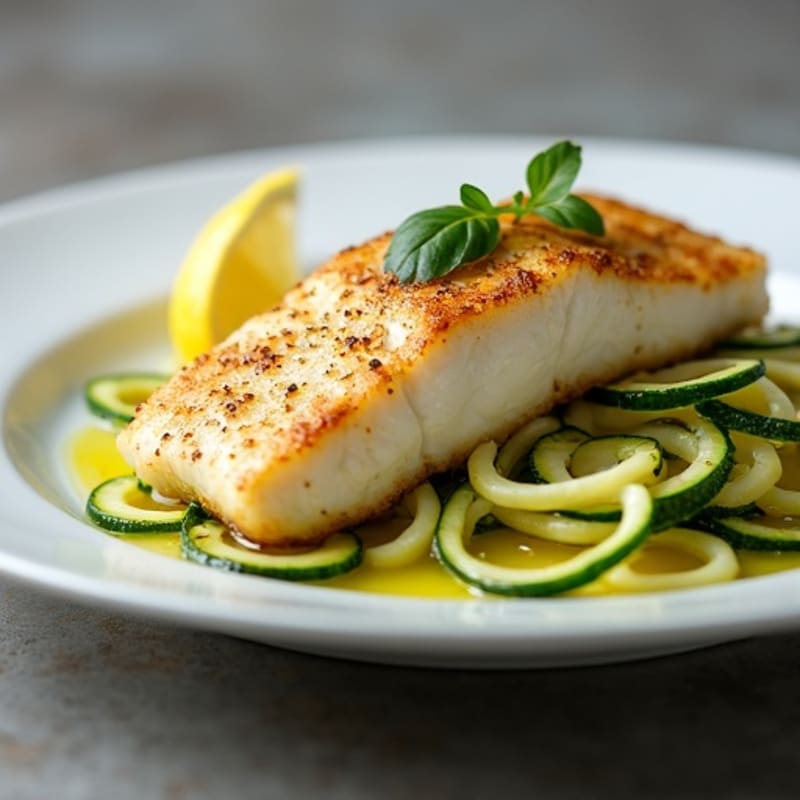 Seared Cod with Zucchini Noodles and Lemon