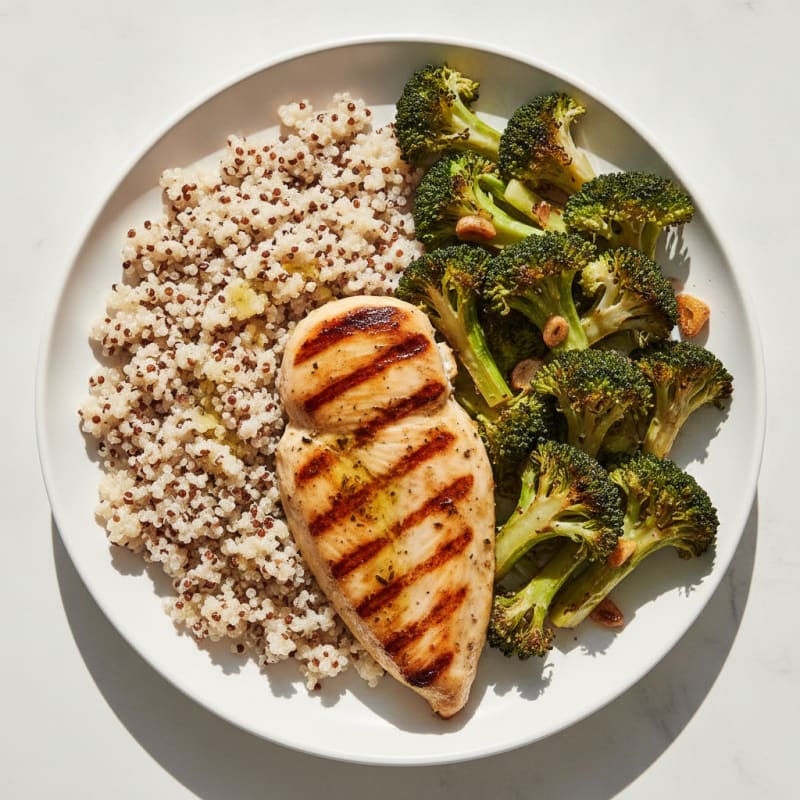 Grilled Chicken Breast with Quinoa and Roasted Broccoli