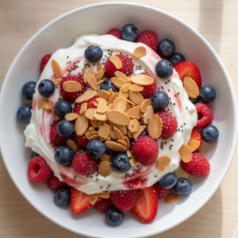 Greek Yogurt Protein Parfait with Mixed Berries and Almonds