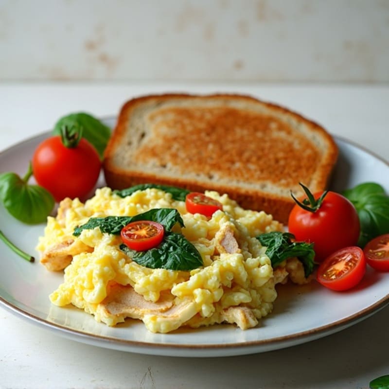 Egg White Spinach Scramble with Turkey and Fresh Tomatoes