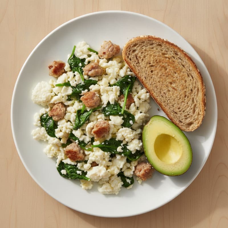 Egg White and Turkey Sausage Scramble with Spinach