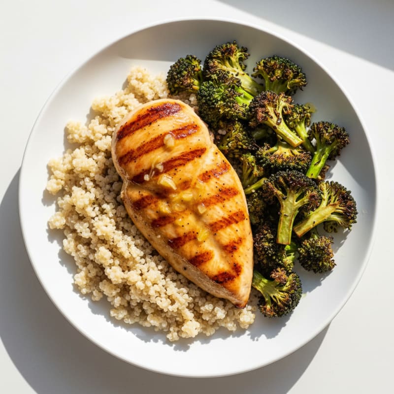 Grilled Chicken Breast with Roasted Broccoli and Quinoa