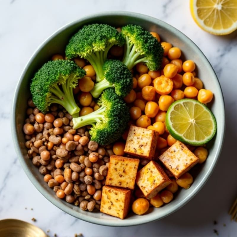 Chickpea and Lentil Power Bowl with Roasted Broccoli