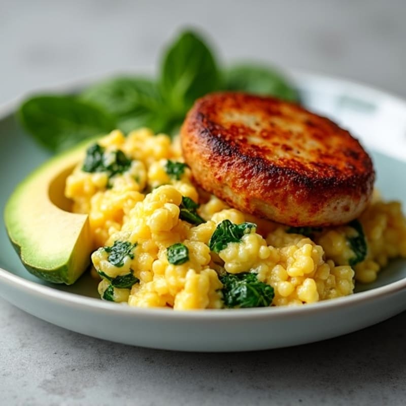 Crispy Turkey Sausage and Egg White Scramble with Spinach