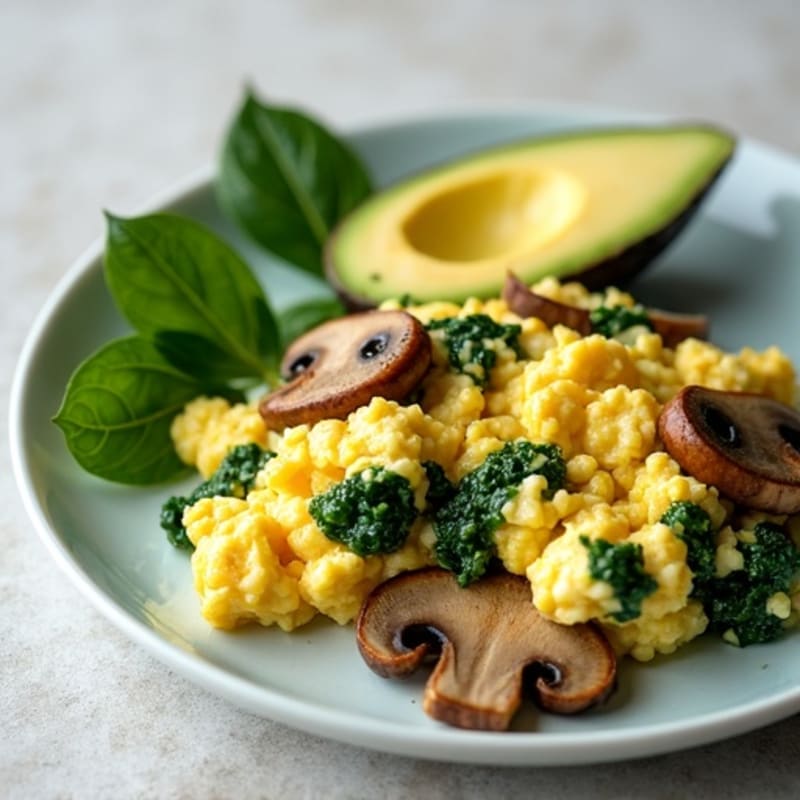 Egg White Spinach Scramble with Sautéed Mushrooms