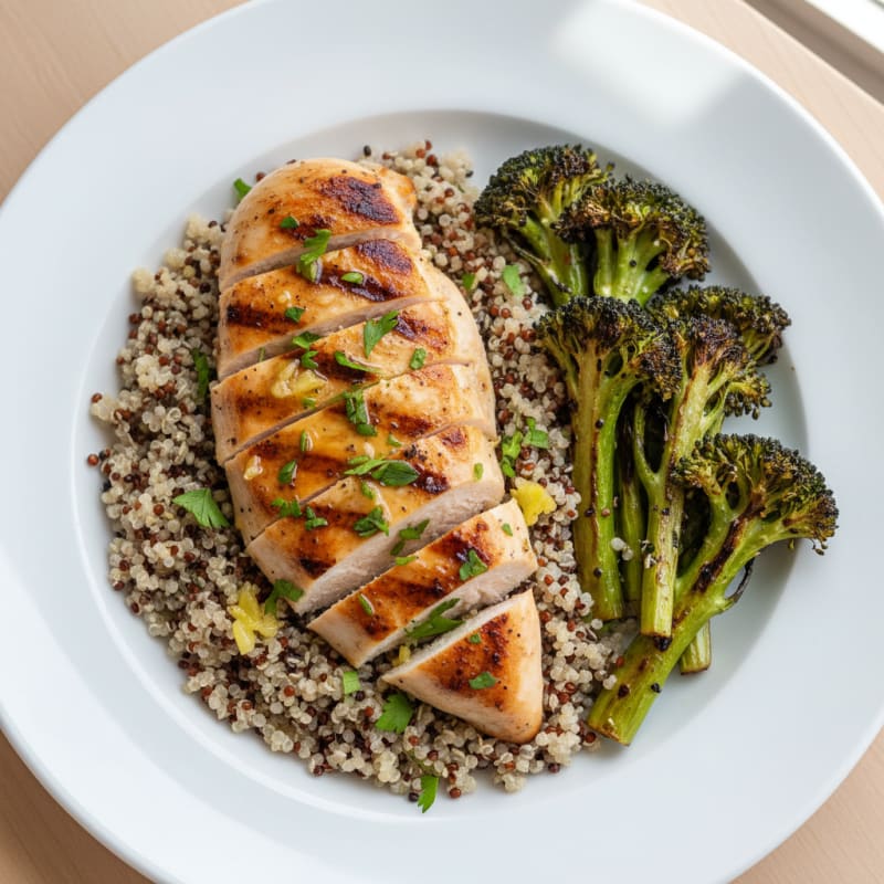 Grilled Chicken Breast with Quinoa and Roasted Broccoli