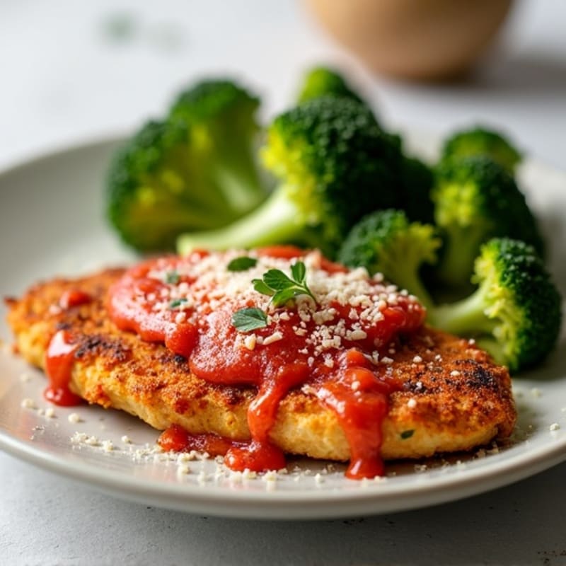 Healthy Crispy Baked Chicken Parmesan with Roasted Broccoli