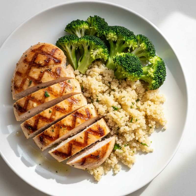 Grilled Chicken Breast with Quinoa and Steamed Broccoli