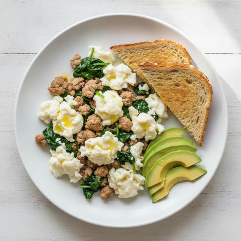 Egg White Scramble with Turkey Sausage and Spinach