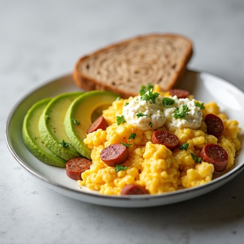 Egg White Scramble with Turkey Sausage and Cottage Cheese