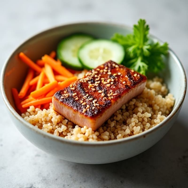 Sesame-Crusted Tuna Rice Bowl with Fresh Vegetables