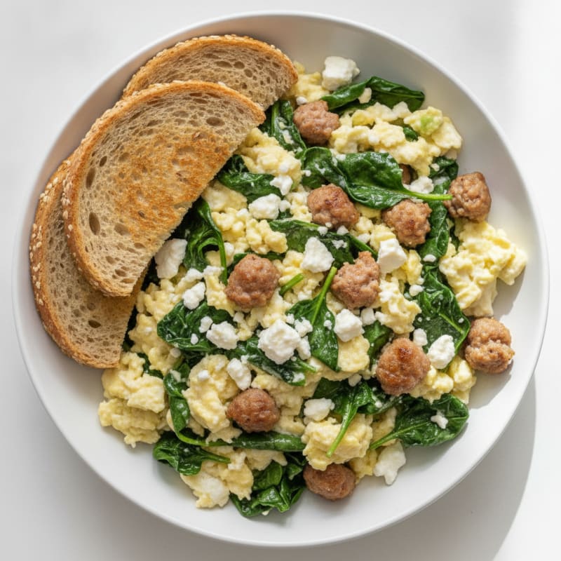 Egg White and Turkey Sausage Scramble with Spinach and Feta