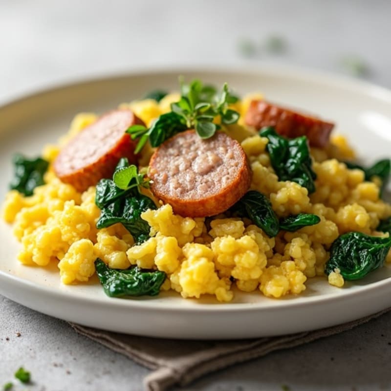 Egg White Scramble with Turkey Sausage and Spinach