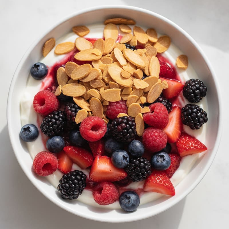 Greek Yogurt Protein Parfait with Mixed Berries and Almonds