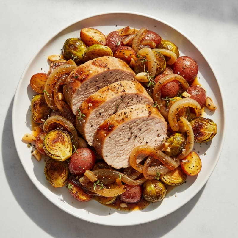 Caramelized Onion Pork Roast with Root Vegetables