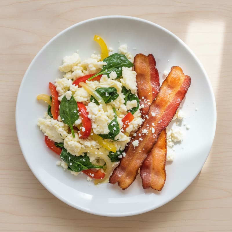 Egg White Veggie Scramble with Turkey Bacon