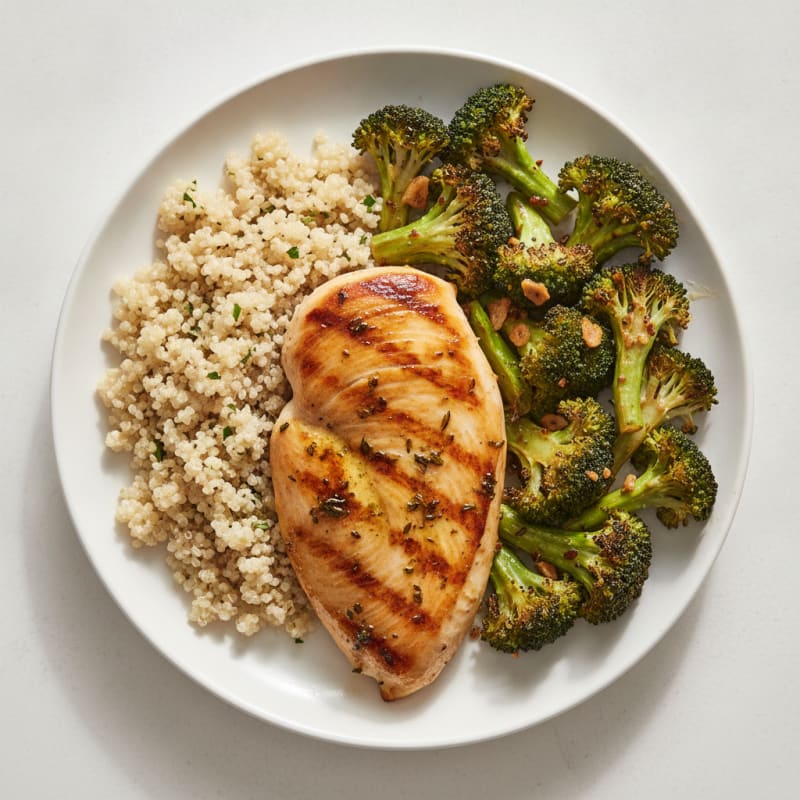 Grilled Chicken Breast with Roasted Broccoli and Quinoa