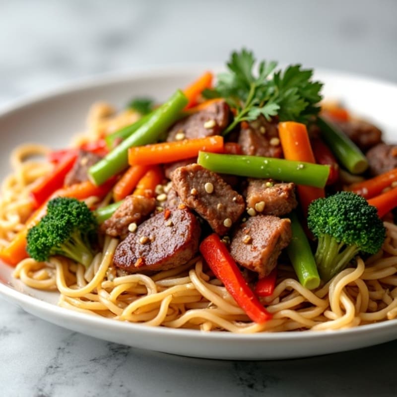 Lean Beef and Crisp Vegetable Stir-Fry with Whole Wheat Noodles