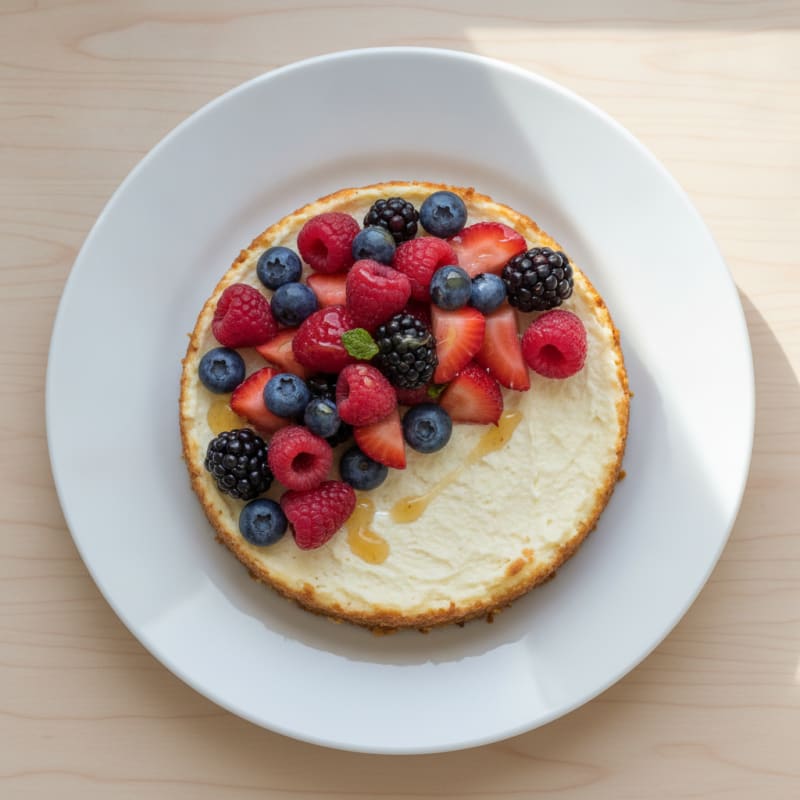 Greek Yogurt Protein Cheesecake with Mixed Berries