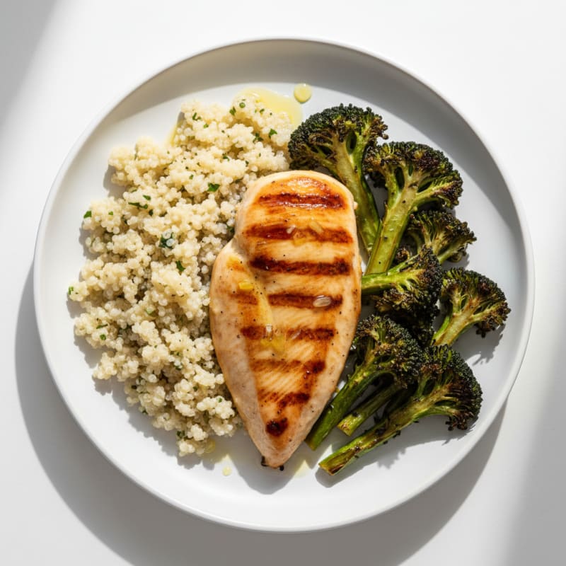 Grilled Chicken Breast with Quinoa and Roasted Broccoli