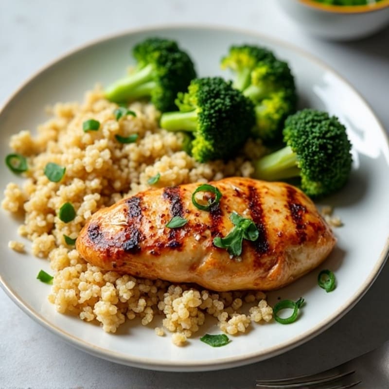 Grilled Chicken Breast with Roasted Broccoli and Quinoa