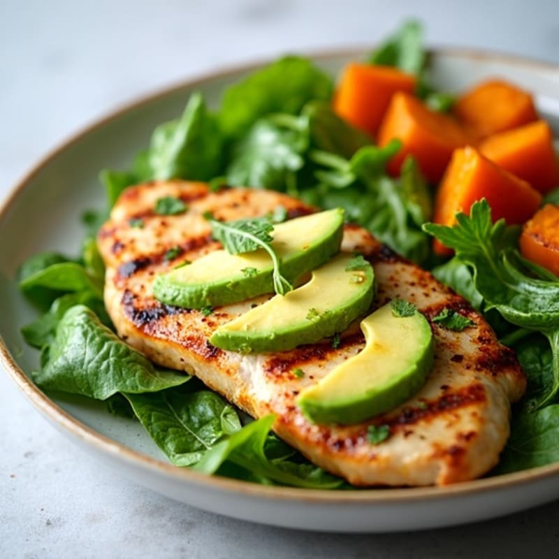 Grilled Chicken Breast with Avocado and Mixed Greens Salad