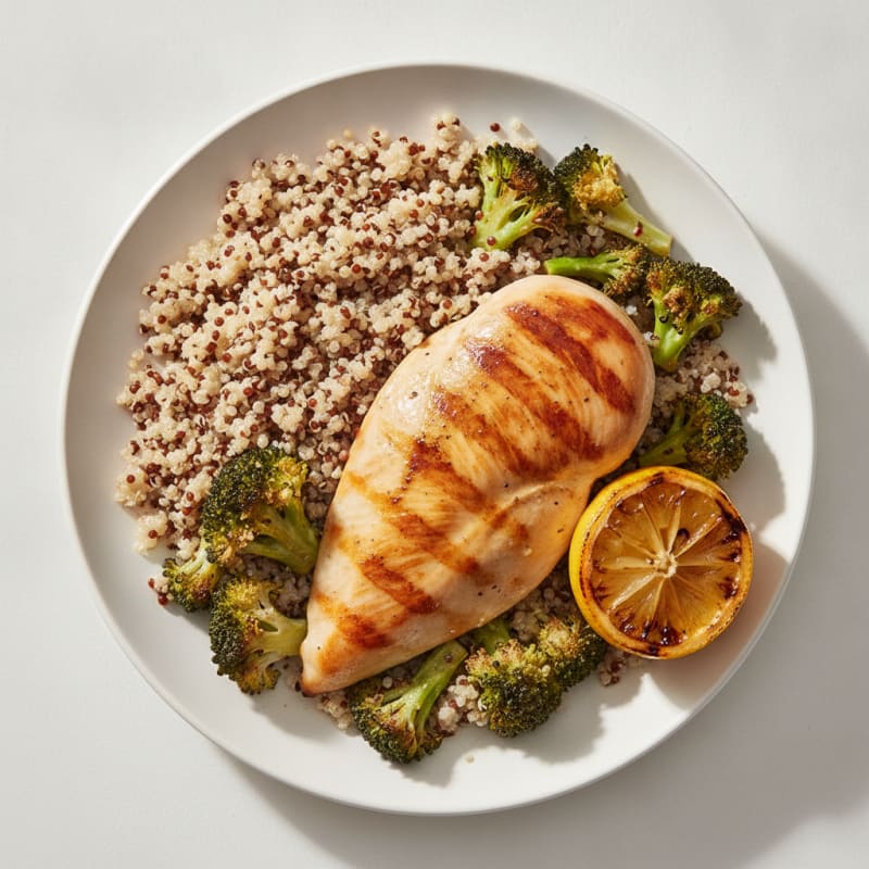 Grilled Chicken Breast with Roasted Broccoli and Quinoa